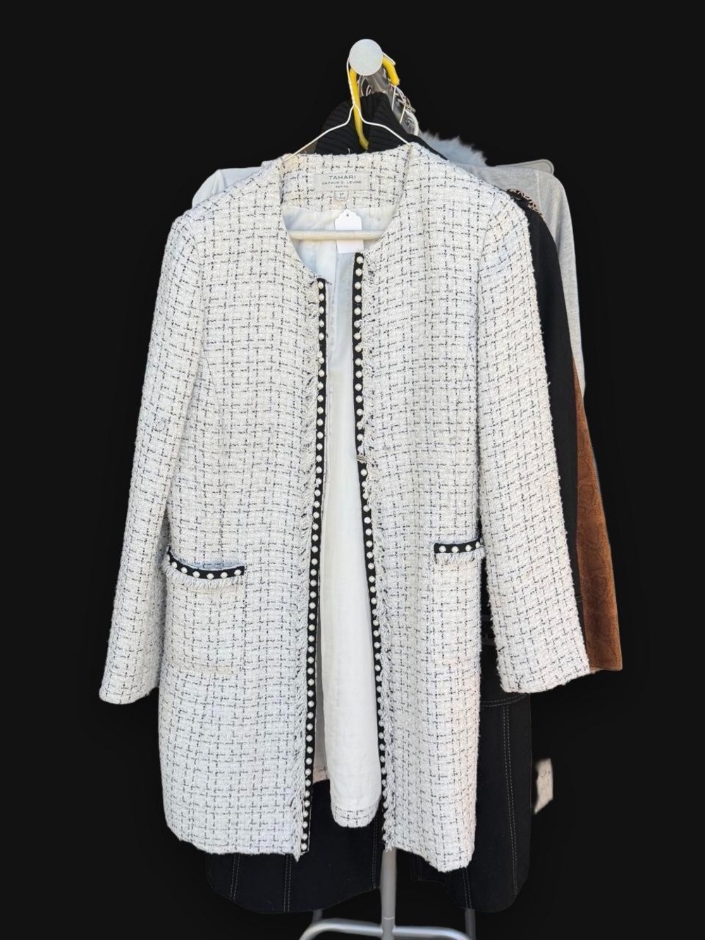Tahari Arthur S. Levine Tweed Pearl Trim Jacket 6P